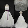 Imposing strepless ribbon bow A-line lace up applique and beaded natural waistline crystal appliques for wedding dresses