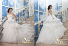 High Fashion Attractive Strapless with Pearls Lace Flowers Ruffles Elegant Organza Wedding Dress Ball Gown WD-B138