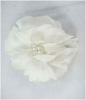 WHITE CHIFFON FLOWER AND WHITE BEADS WITH DUCK CLIP/BROOCH