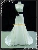 A line taffeta islamic white and black wedding dress