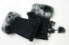 rabbit fur with fake fur gloves/half glove ST001