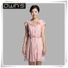 2012 New Arrival Woman Pink Short Sleeve Pleated Beads Collar Chiffon Dress 06122080