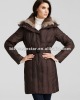 Belted Down Coat with Fur Hood and Collar Jacket Coat Overcoat