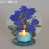 reflective glass candle holder with flower in the mirror face