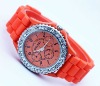 Wholesale 2012 New Diamond Geneva Watch Unisex Jelly Rubber Fashion 3 eyes Candy Quartz Stone watch Free Shipping