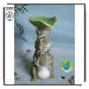 20 Inches Polyresin Green "3 Frogs" Bird feeder