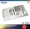 OULIN double bowl stainless steel sink with drainboard (OL-359S)