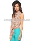 Latest fashion ladies sexy short blouses(K388T) with dot patterns