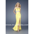 P-D057 Beaded Halter Chiffon Bare Back Prom Dress