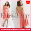 Hot sale chiffon tea-length halter peach bridesmaid dresses