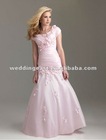 Taffeta Scoop Neckline Trumpet Prom Dress with Floral Detailing Accents