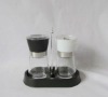 Set 3 Clear Glass White And Black Salt And Pepper Spice Grinder Bottles With Iron Rack