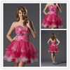 Pink Organza Beaded Mini Sheath Strapless Sweetheart Prom Dresses