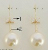 18K real gold plating big pearl zircon bow earring