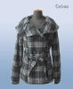 ladies y/d check brushed woolen coat with fancy collar, style no.41531A