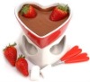 Elegant red white heart shape ceramic fondue set