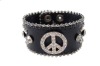 Rhinestone Peace Sign Leather Wristband