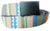 Promotional ployester belt with stripe print and iron auto buckle in black