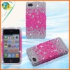 Hot Pink Splash Silver Bling Hard Plastic Case For iphone 4G 4S Hard Bling Plastic Phone Diamond Crystal Case