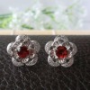 Sterling Silver Natural Garnet Open Flower Earrings e050524ags