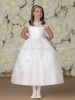 Illusion Bateau Neckline Bodice Trimmed with Satin Bands and Three-dimensional Embroidered Flowers Cap sleeve Flower Girl Dress