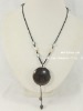 24-30" 40mm agate pendant & jasper stretch necklace