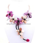 Purple Onyx&Pink FW Pearl flower necklace 18"