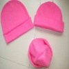 100%polyester good hand-feeling pink coral fleece winter hat/scarf set