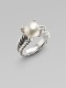 Modern yet Classic White Freshwater Pearl, Simulated Diamond & Sterling Silver Pearl Ring