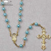 Blue Fake Imitation Pearl Rosary Necklace with Golden Plated Crucifix