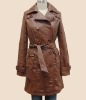 Women's fashion leather brown coat