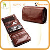 Mens leather hanging wash bag with water resistant fabric lining