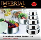 5 Pcs Stainless Steel Food Storage Container Mixing Bowl Set With Air Tight Lids