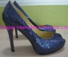 Navy Blue glitter peep toe wedding party shoes