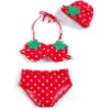 Girls cute 3pcs bikini swimsuits red beach clothes strawberry dot swimwear