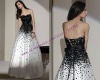 White tulle and black paillette belt corset prom dress