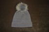 Woman Winter Cashmere Hat with Raccoon Fur Ball