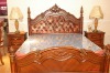 EX03 Antique European style carved leather New classical leather bed