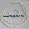 AS016 120cm 11-12mm AAA baroque freshwater pearl jewelry set with silver clasps