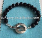 Classical Silver Toggle Bracelet Jewelry with Black Onyx Beads (SVB183)