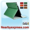 Green Clover-Pattern Leather Tablet Folio Case with Smart Magnetic Wake/Sleep Cover for ipad 2 for The New iPad