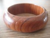 Brown wood bangle with black stripe decorated