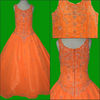 Small and exquisite spaghetti strap organge satin beaded floor length sweep train zipper girl flower dress