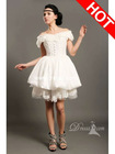 Romantic Sweetheart Off Shoulder Lace Tiered Corset Short Romantic Ivory Lace Wedding Dress With Sleeves Ruched 2012