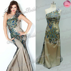 one shoulder beaded diamond peacok skirt natural waist peacock dresses evening prom dress fashion 2012