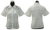 Latest nice blouse white tops decorated with embroidery---garment supplier