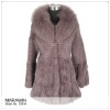 12516 Mixed rex and rabbit real fur lady's coat with fox collar