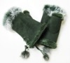 adjustable rabbit fur with fake fur gloves/half glove ST001