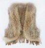 Women fashionable knitted rabbit fur vest with raccoon dog fur trim