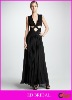 A-Line/Princess Beaded Deep V Neck Floor Length Chiffon Sexy Evening Dress Pleated Skirt